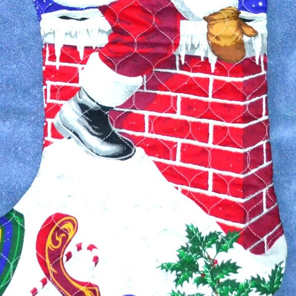Handmade Christmas Stocking Santa Chimney Scene Vintage-Inspired Holiday Decor - Picture 4 of 5
